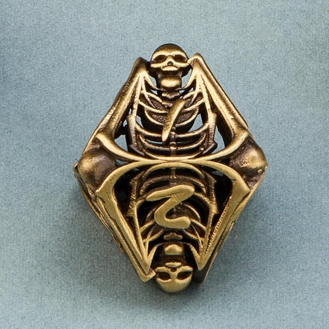 Hollow Skull Metal Dice Unique Polyhedral Dice Set for Dungeons and Dragons D&D TRPG MTG Pathfinder Table Board Roll Playing Games Gift Accessories (Brass)
