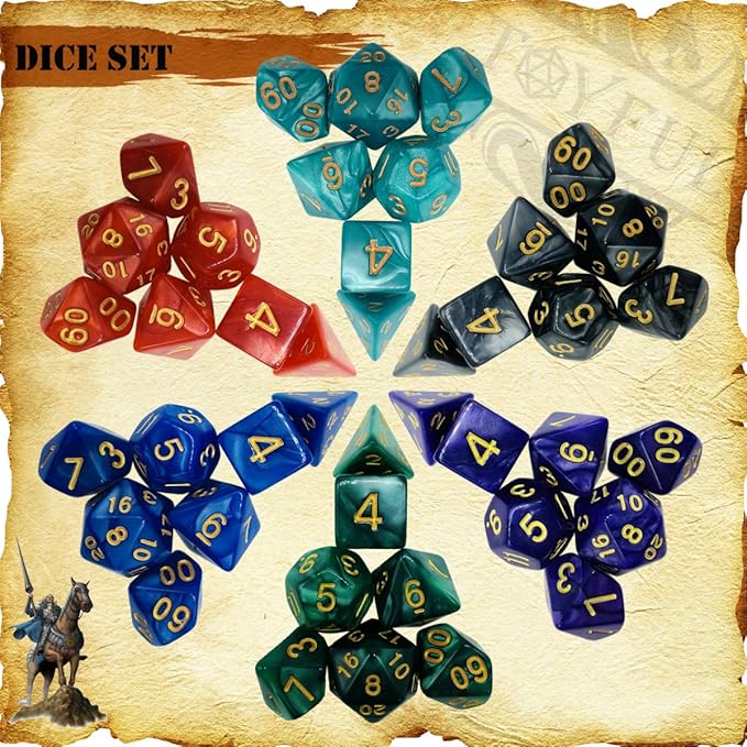 6 Sets DND Dice Polyhedral Dungeons and Dragons DND RPG MTG Table Game Dice Bulk with Free Six Drawstring Bags and D&D Dice Tower Black