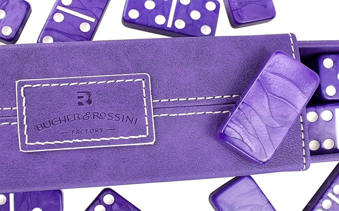 Dominos Set for Adults – Double 6 Dominos - Dominoes Set for Kids and Adults - 28 Marbleized Purple Jumbo Domino, Classic Board Game for Family Nights & Travel (Purple Case)
