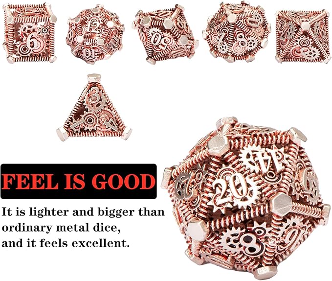 DND Metal Dice Set, UBEUCK 7PCS Gear Metal DND Dice Set for Dungeons & Dragons Board Games Boxes(Gear red)