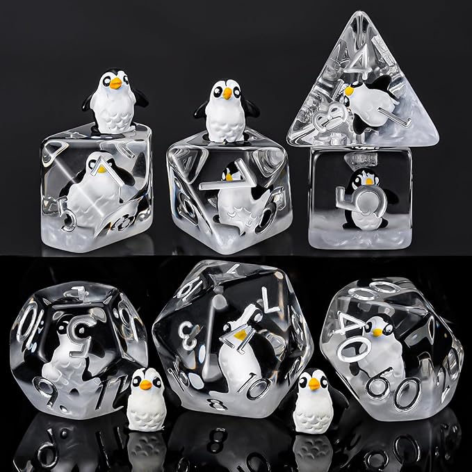 Penguin Resin D&D Dice Set, 7-Piece Polyhedral Dice (D4, D6, D8, D10, D12, D20, D%) Dungeons and Dragons Dice Set