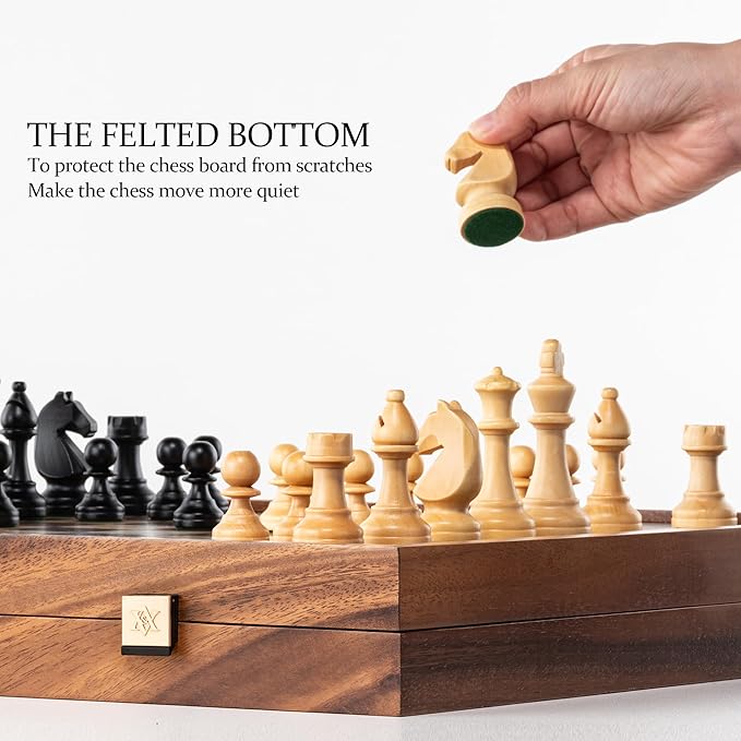 A&A 16.5 inch Deluxe 3 in 1 Wooden Backgammon Set-Chess Set with Checkers/ 3.0 inch King Height Staunton Chess Pieces