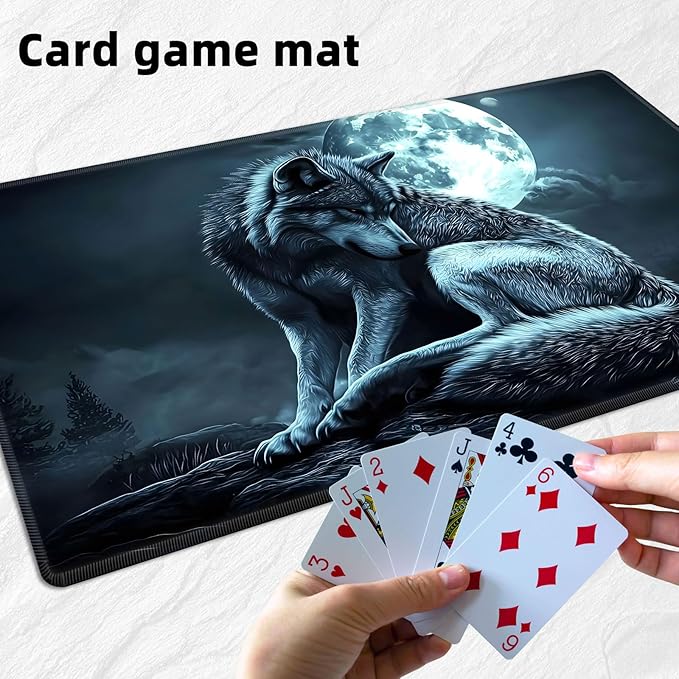 for MTG Playmat with Storage Bags, Card Playmat for TCG Card Playing Game,Rollable & Foldable for PTCG and Board Game Mat for Cards,Non-Slip Wolf Desk Mat for Home Office