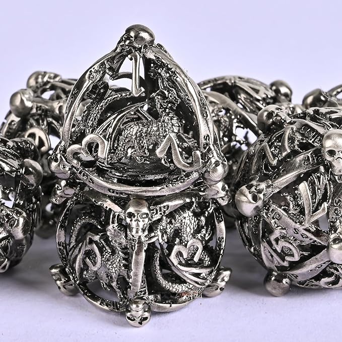 DND Metal Dice Set, UBEUCK 7PCS Gear Metal DND Dice Set for Dungeons & Dragons Board Games Boxes (Antique Nickel dice)