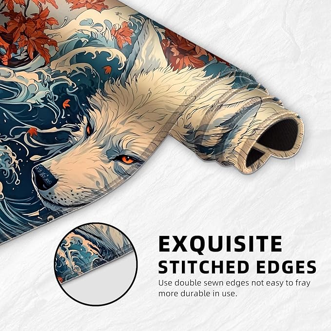 for MTG Playmat with Storage Bag, for TCG Playmat and Playing Card Mat for Magic Board Games, Non-Slip Wolf Maple Leaf Desk Mat, Stitched Edges Game Mat, Rollable & Foldable Card Playmats