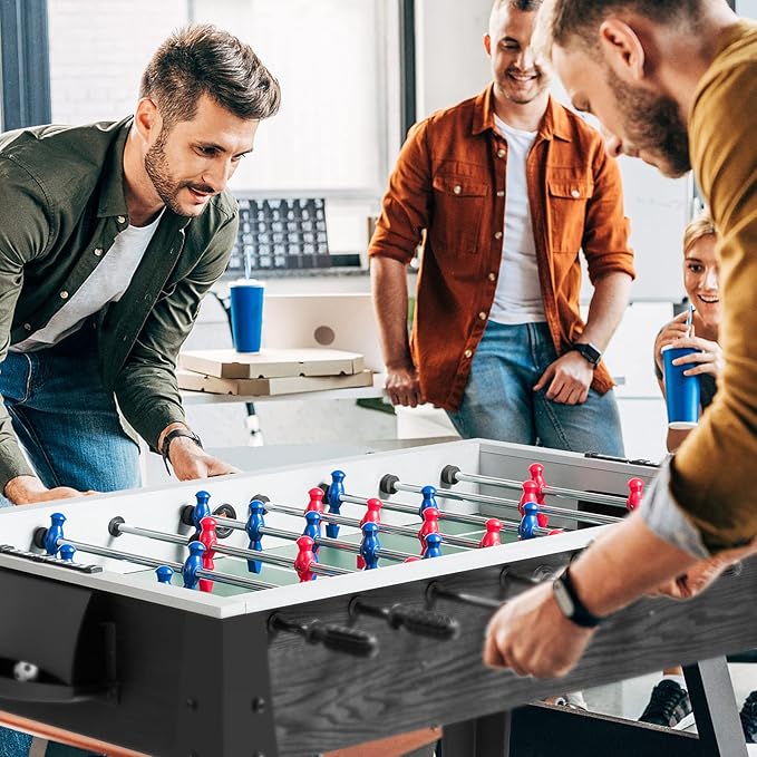 RELAX4LIFE 48'' Foosball Table, Wooden Soccer Game Table with 2 Footballs, Score Devices, Recreational Foosball Games for Kids & Adults, Arcade Table for Pub, Bars, Parties Family Night Game