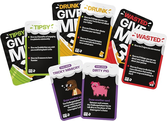 GIVE ME 3 Card Game - Hilarious Adult Drinking Games | 2+ Players | 10 Second Rule