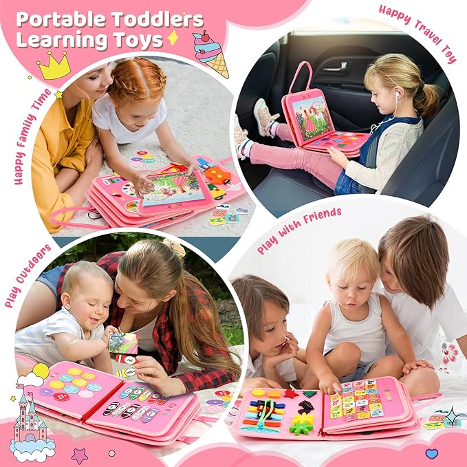 Toddler Busy Board，Busy Book Montessori Toys，Toys for 3 Year Old Girl Birthday Gift，Sensory Bins Toys，Learning Toys，Preschool Learning Activities Book Airplane Travel Essential Kid Toys