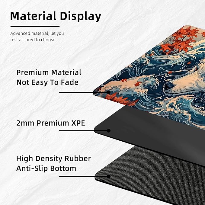 for MTG Playmat with Storage Bags, Card Playmat for TCG Card Playing Game,Rollable & Foldable for PTCG and Board Game Mat for Cards,Non-Slip Wolf Maple Leaf Desk Mat for Home Office