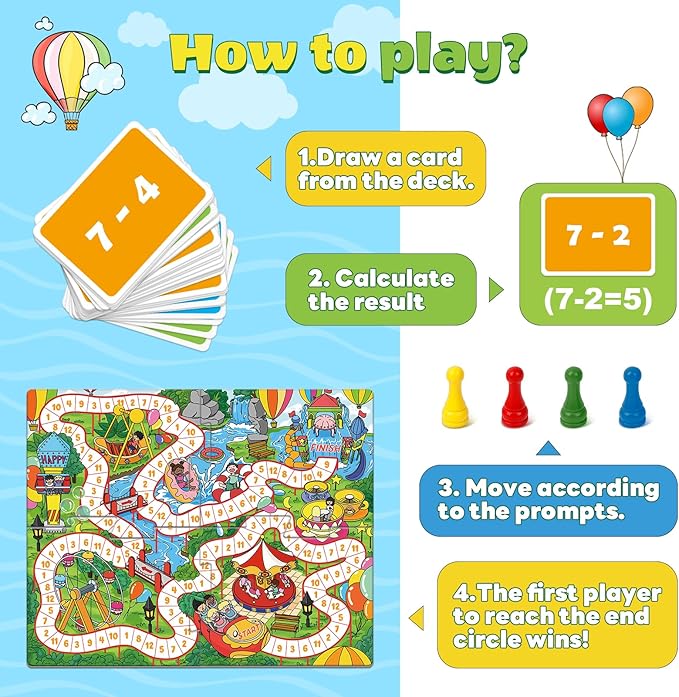 Addition and Subtraction Math Games for Kids,Addition & Subtraction,Educational Learning Board Games for Boys and Girls Ages 5 6 7 8,Classroom Travel Indoor Outdoor Family Games