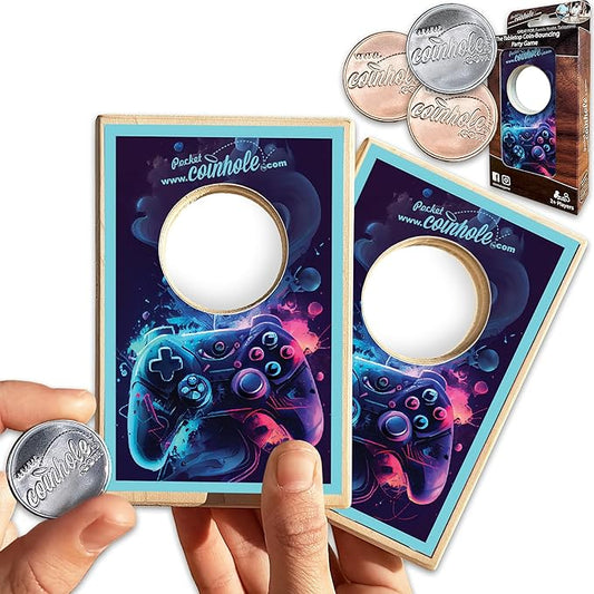 Desktop Coin Bouncing Party Set | Tabletop Cornhole Board | Small Travel Game Includes Coins