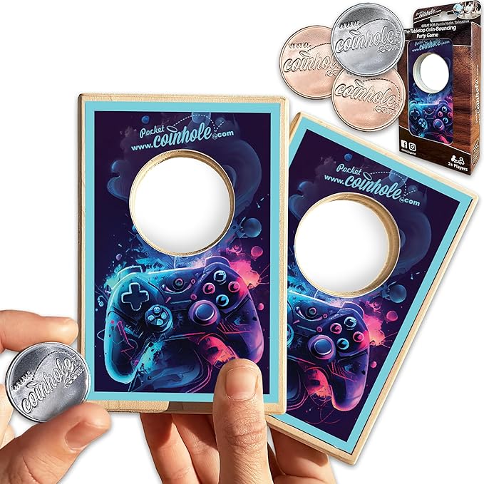 Desktop Coin Bouncing Party Set | Tabletop Cornhole Board | Small Travel Game Includes Coins