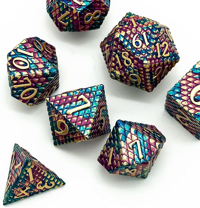UDIXI DND Metal Dice Set Dragon Scale, D&D Dice Metal for Role Playing Games, Polyhedral Dice Set DND for Dungeons and Dragons (Blue Purple-Golden Number)