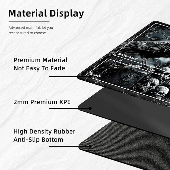 for MTG Playmat with Zones Storage Bag, for TCG Playmat and Playing Card Mat for Magic Board Games, Ravens Skull Non-Slip Stitched Edges Game Mat, Rollable Foldable Card Playmats