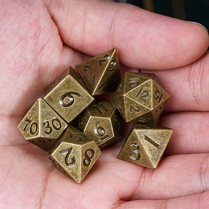 UDIXI 12mm Mini DND Dice Metal Dice Set D&D, 7-Die Polyhedral Dice Set for Dungeons and Dragons Role Playing Game (Bronze)