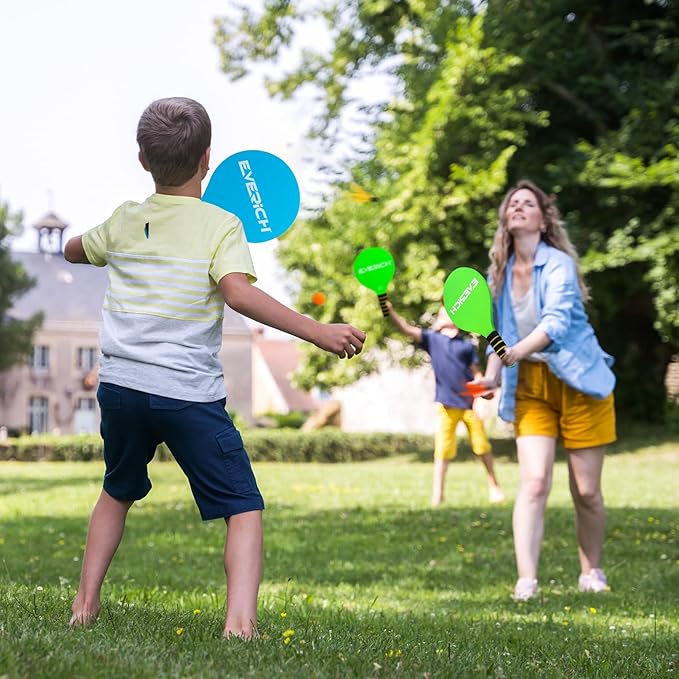 EVERICH Toss and Catch Ball Game Set & Paddle Ball Set, 8 Paddles 8 Balls 8 Birdies for Kids Teens Adults, Outdoor Indoor Beach Yard Lawn Toy Games for Family Fun, All-Season Play Birthday Easter Gift