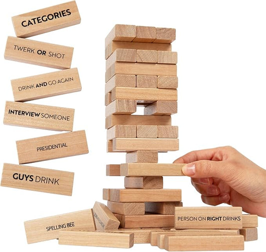 Adult Drinking Game - 54 Blocks with Hilarious Drinking Commands on 40 of Them | Perfect Party Starter | Entertaining Party Game for Adults | Novelty Funny Gift (Natural)