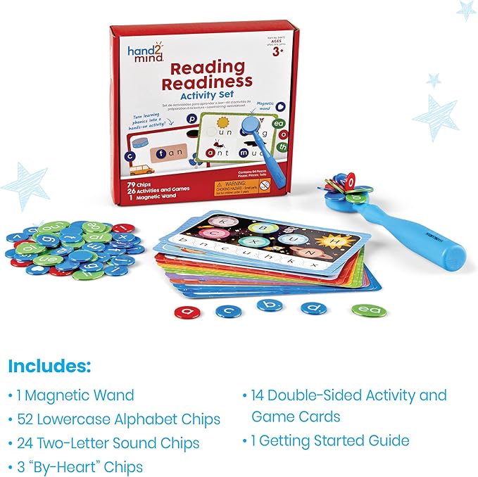 hand2mind Reading Readiness Activity Set, Magnetic Wands and Chip Set, Learn to Spell for Kids, Spelling Toys, CVC Words for Kindergarten, Learning Letters, Science of Reading Manipulatives