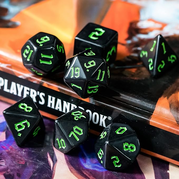 6 Sets DND Dice, Polyhedral Dice Set (42pcs) with Leather Dice Bag, D&D Dice Set for Dungeons and Dragons, RPG Table Games (Sickle Font Black Series)