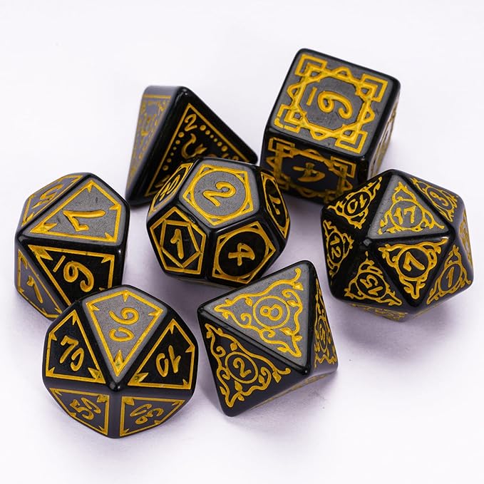 DND Dice Set -D&D Polyhedral Dice (7 Pcs) Druid Dice with Leather Dice Bag for Dungeons and Dragons Role Playing Dice Games RPGs(Druid - Black Yellow)