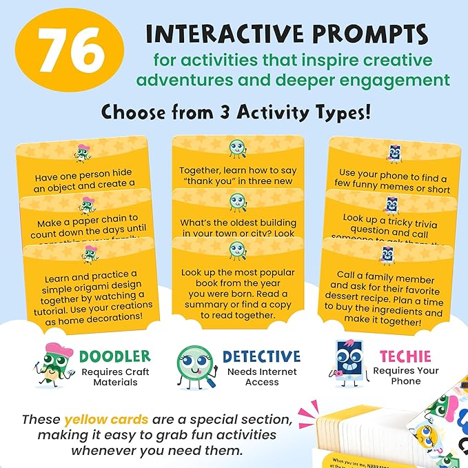 400 Interactive & Unique Conversation Prompts for Kids Ages 6-11 – Children & Parents – Deepen Connections – Game Night, Classroom & Road Trip Activities – 2.5" x 1.75" Sized Cards