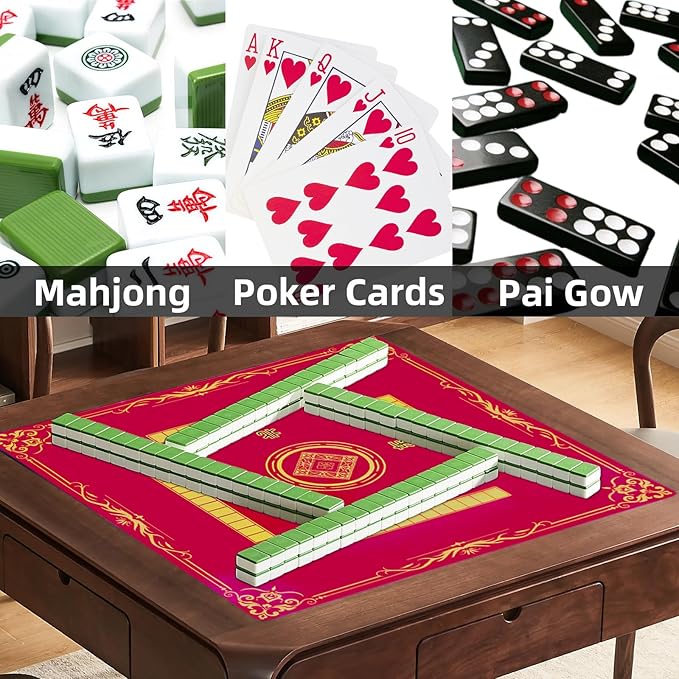 Mahjong Mat, 3mm Thick Noise Reducing Mahjong Mat for Tables 31.5x31.5 Inch Waterproof Surface with Drawstring Storage Bag - Durable Non-Slip Design for Poker Cards Dominoes and Tile Games (Red)