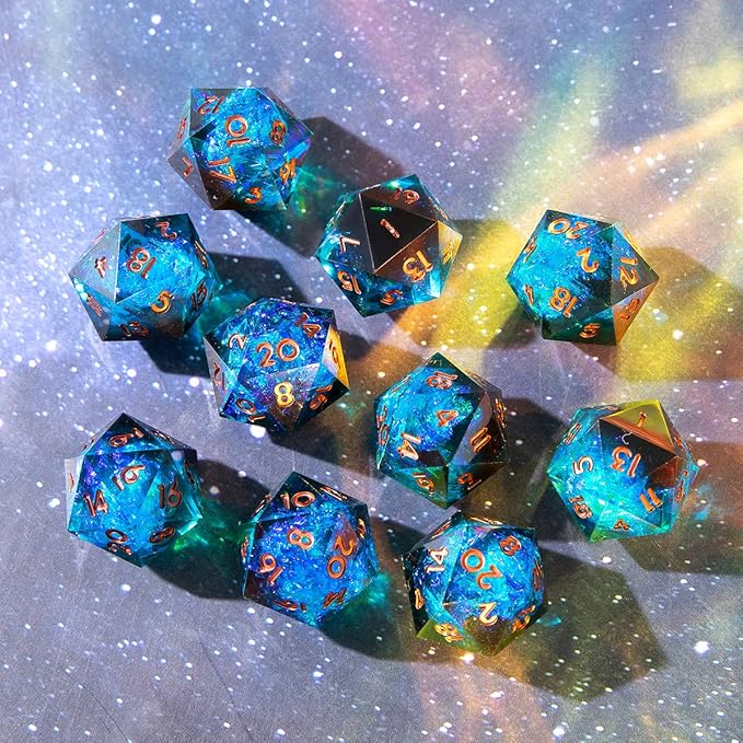 YEMEKO Single D20 Dice - 22mm, 20 Sided D&D Dice for Dungeons and Dragons, DND Dice with Resin Sharp Edge, Handmade Polyhedral for RPG, Roleplaying Games MTG Table Games(Blue Dark)