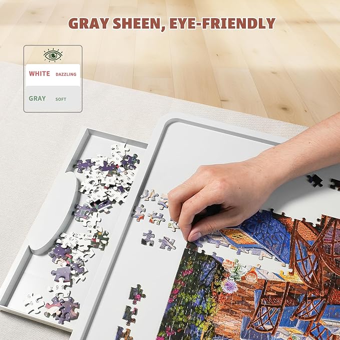 Rotating Puzzle Board for 1500 Pieces with 6 Sliding Drawers and Cover – 360° Lazy Susan Spinning, 34.25"x26.38" Portable Plastic Puzzle Table, Christmas Gift for Mom