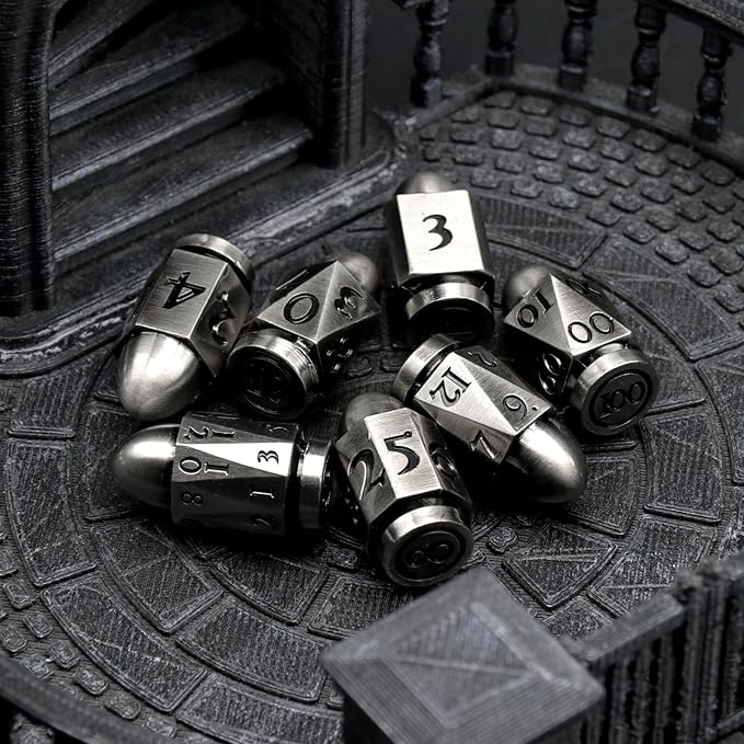 Bullet Dice for Dungeons and Dragons, Metal Dice Set D&D Unique Cool Polyhedral Dice for Role Playing Game (Bullet Sliver)