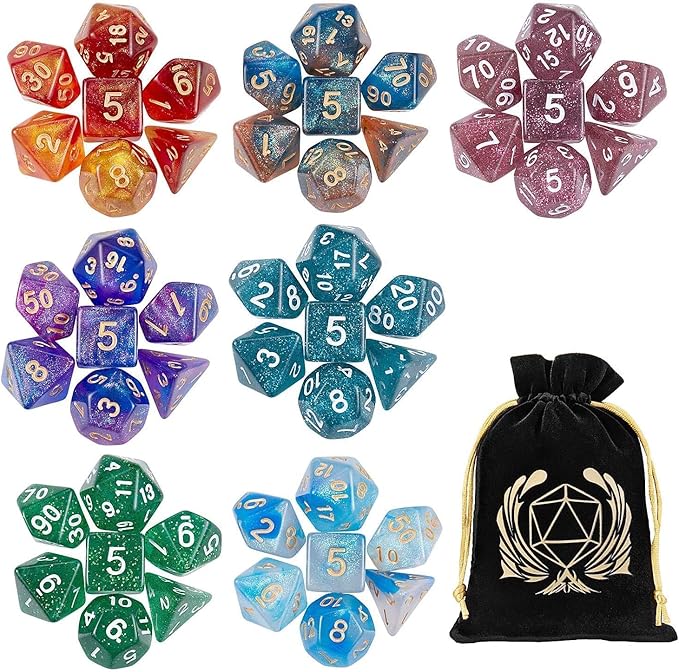 Coyeekn 7 x 7 DND Dice Set, (49 Pieces) Polyhedron Dice for Dungeons & Dragons RPG MTG DND Tabletop Game with 1 Pouch