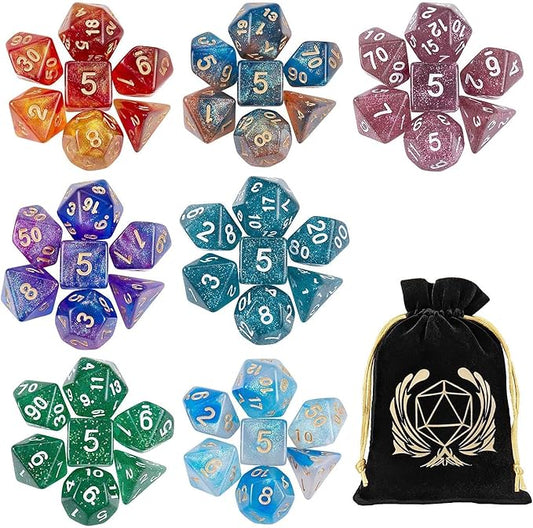 Coyeekn 7 x 7 DND Dice Set, (49 Pieces) Polyhedron Dice for Dungeons & Dragons RPG MTG DND Tabletop Game with 1 Pouch