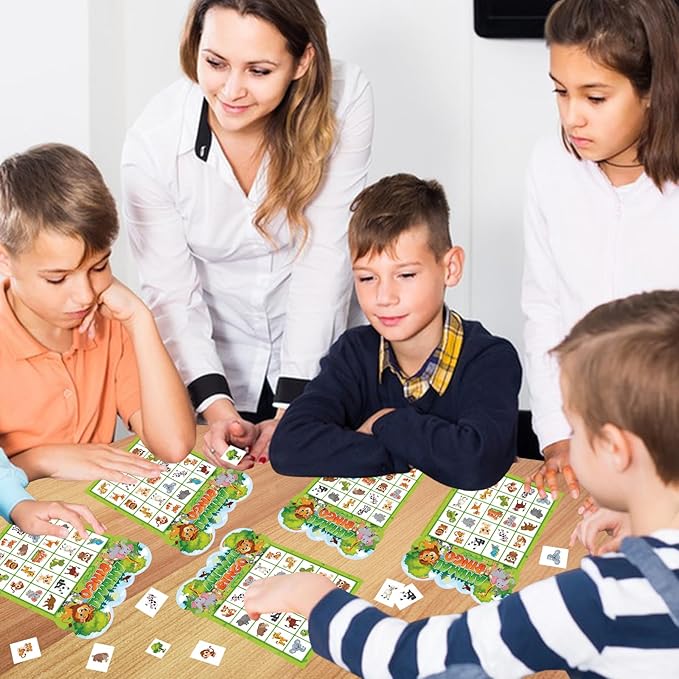 Animal Bingo Game for Toddler Adults, 24 Players Jungle Safari Animal Bingo Game Cards Birthday Party Bingo Cards for School Classroom Family Activities