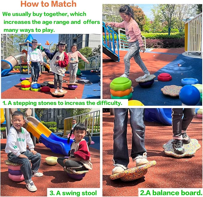 Balance Stepping Stones for Kids, Toddler Stepping Stones,Stepping Stones for Toddlers,Sensory Stepping Stones,and Also a Balance Board for Kids and a Swing Stool