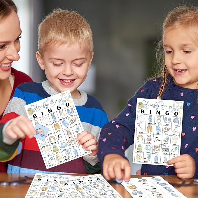 Blue Gender Reveal Bingo Game Cards - 24 Players, Neutral Gender Reveal Party Activities for Family Friends, Bingo Game Pregnancy Announcement Party Favor Supplies