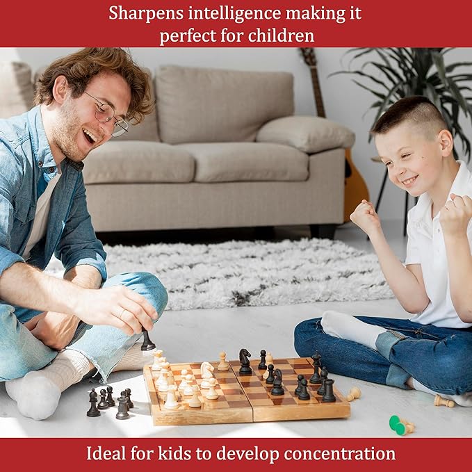 Magnetic Wooden Chess Board Set 12 Inches with 2 Extra Queens | Folding Board - Pieces Storage Slots, Handmade Portable Folding Travel Vintage Chess Game | for Individuals Above 15 Years and Above
