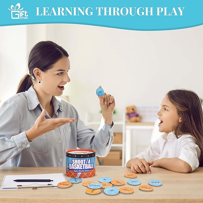 Sight Words Games, Basketball Flash Cards Letters Learning Game, Toddler Classroom Reading Letters Phonic Spelling Toy, Montessori BoxInPlay, Educational Cardboard Birthday Toy for Kid