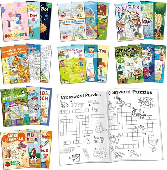 24 Mini Activity Books for Kids Party Favors ages 4-8 8-12,Fun and Challenges include Mazes, Dot to Dot,Word Search, Word Scramble and More for Goodie Bag Stuffer Classroom Activity