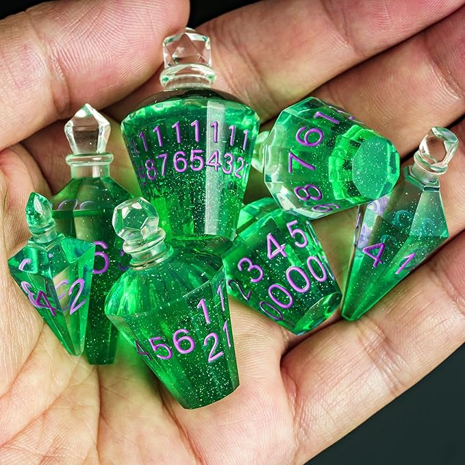 7PCS Potion DND Dice Set,Transparent Sharp Edge Dice Set D&D RPG Polyhedral Die,for Dungeons & Dragons, Pathfinder, and TTRPG Roleplaying Games (Green)