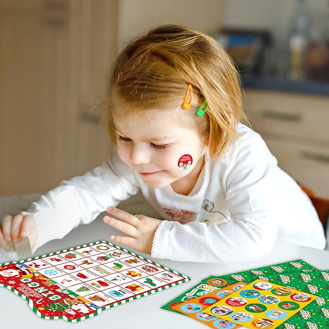 Christmas Bingo Game - Christmas Bingo for Kids Adults, 36 Players Bingo Cards Christmas Games with Reward Stickers Christmas Slap Bracelets for Classroom Activities Family Party Favors Xmas Gifts