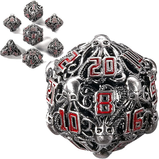 Hollow Cthulhu Metal Dice,Unique Dungeons and Dragons Polyhedral Dice Set for D&D TRPG,MTG,Pathfinder,Table Board Roll Playing Games D4 D6 D8 D10 D% D12 D20 (Black)