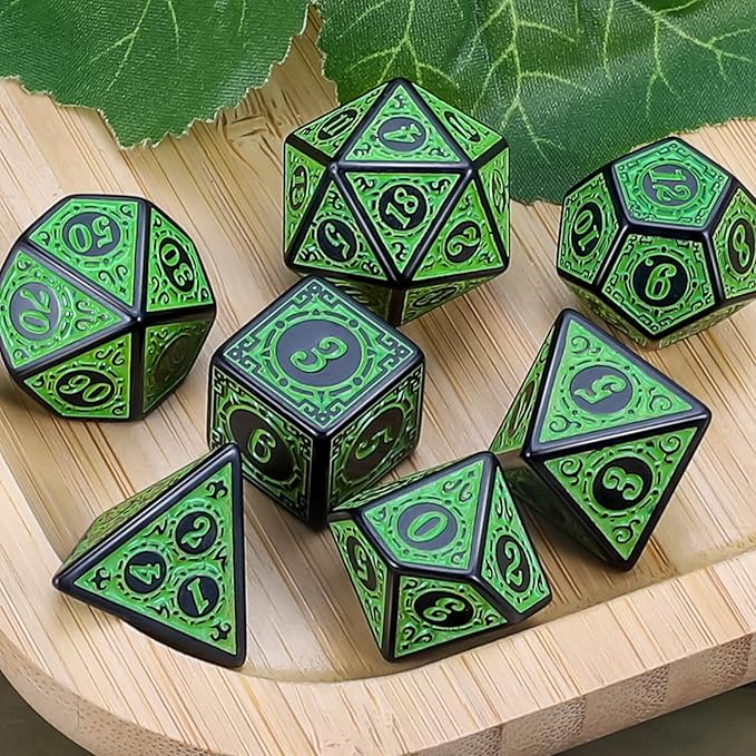 CiaraQ DND Polyhedral Dice Set for Dungeons and Dragons RPG MTG Role Playing Table Games-with 1 Dice Pouch (Green Engraved Dice)