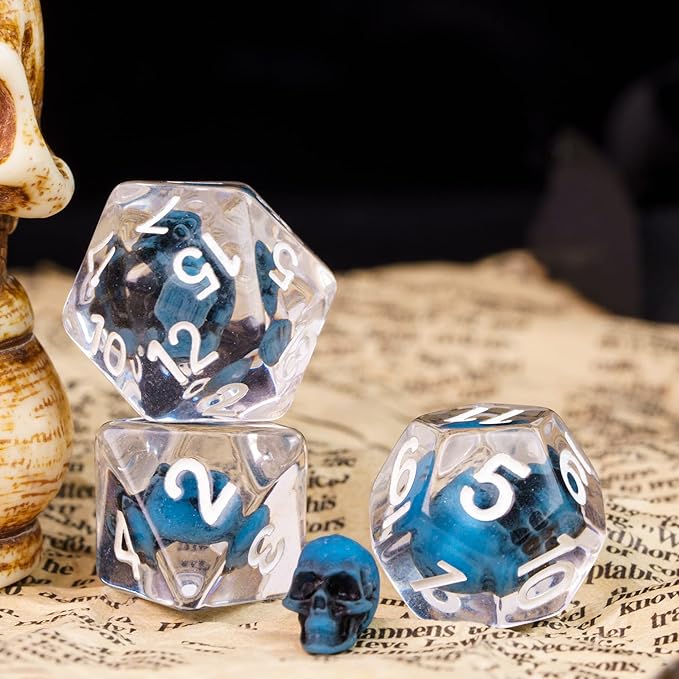 UDIXI 7PCS Polyhedral DND Dice Set, Skull d and d Dice Set for Dungeons and Dragons D&D and Other Tabletop Games (Blue Skull)
