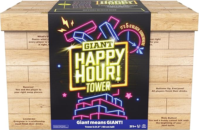 Spin Master Games, Happy Hour Tower, Giant Jumbling Wooden Blocks, College Game, Bachelorette Party, House Party, for Ages 18+