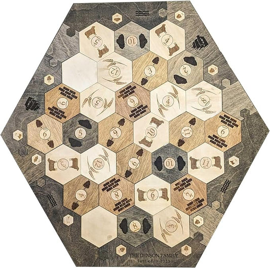 Personalized Wood Settler Game Board with Expansion Pack - 2-6 Players | Includes: Main Board and Expansion Pack