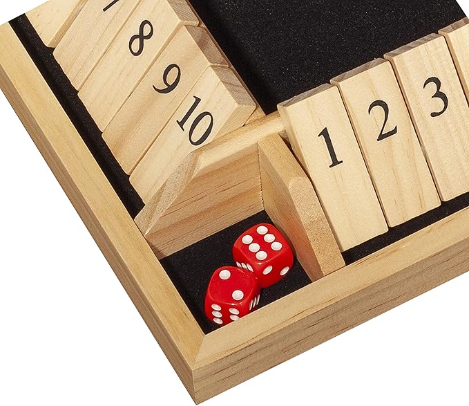 WE Games Shut The Box Board Game - Classic 4 Player Wooden Table Top Dice Game for Family Game Night, Natural Wood, 14 in., 10 Numbers, Classroom Play or Bar Fun for Adults