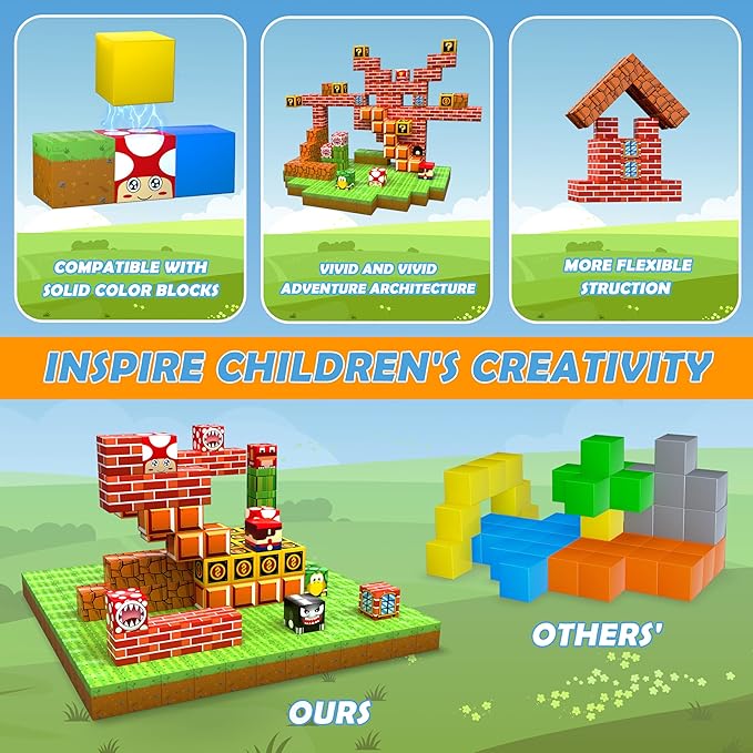 Magnetic Blocks, 110Pcs Build 3D Magnet Building Toys World with Magnet Tiles, STEM Kids Sensory Toy, Toy Magnetic Building Set Xmas Gift for Age 3 4 5 6-10 Year Old Boys Girls