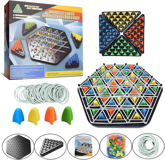 Chain Triangle Chess Game, Triggle Rubber Band Game, Triangle Chain Chess Game Set, Strategy Board Games, Famliy Night Games for Kids and Adults, 2 to 4 Players