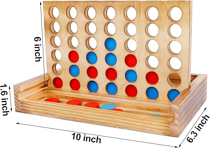Glintoper Tic Tac Toe & 4 in a Row Table Games Set - Rustic Decor Wood Strategy Board Games for Families