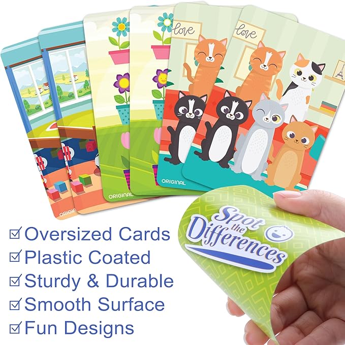 LotFancy Matching Game, Spot The Differences, Card Game for Kids, Fun Picture Puzzle Activity Cards for Family Game Night and Travel Games, Ages 2-9
