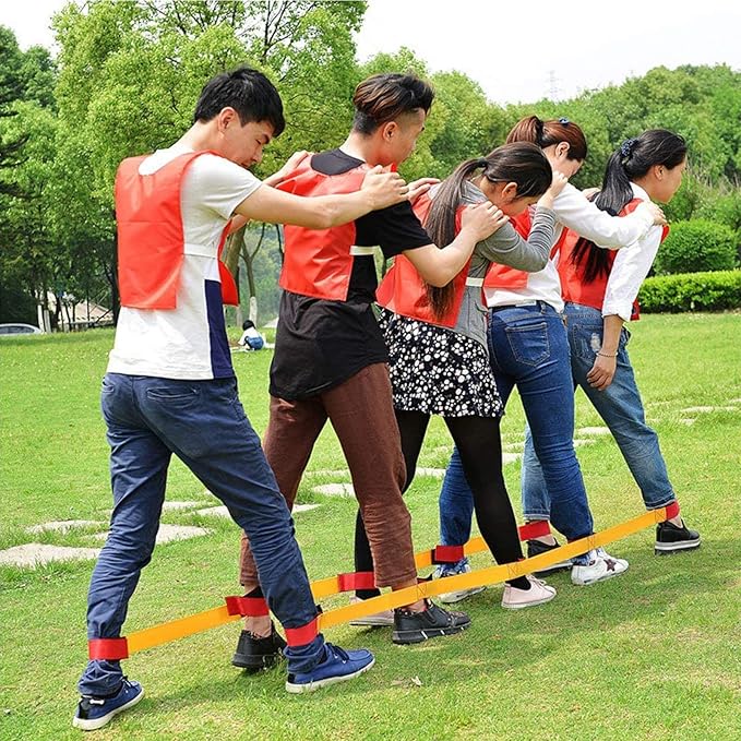 5 Legged Race Bands, Field Day Games for Adults and Kids, Giant Games for Yard, Lawn, Camping, Beach (Red+Yellow)
